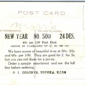 c1910s Topeka, KS Zercher Sample New Year Postcard Embossed Advertising A72