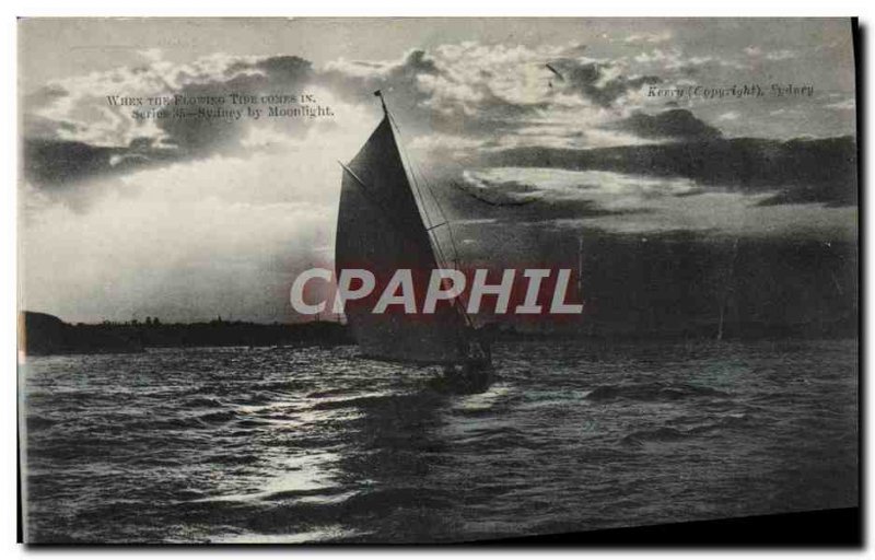 Postcard Old Sydney by moonlight boat