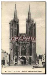 Old Postcard Coutances The Cathedral And Statue Tourville