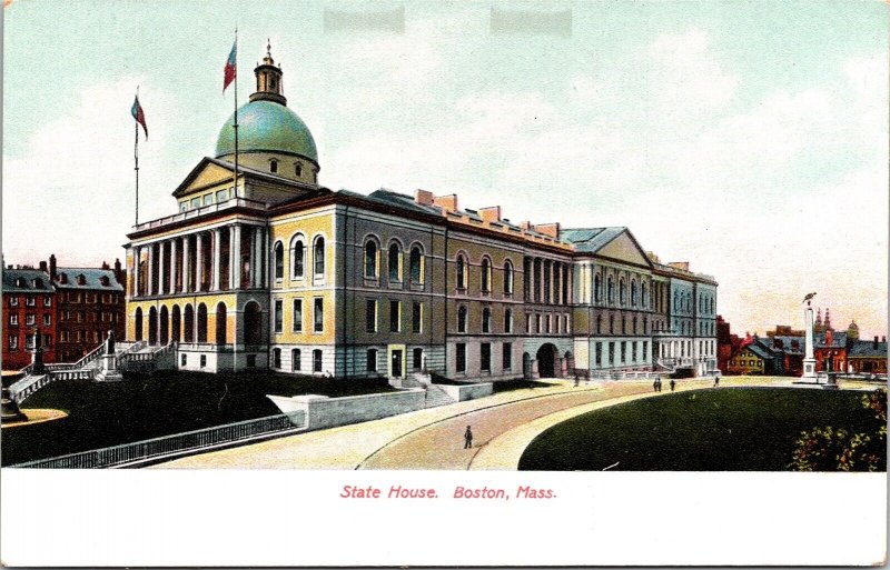 State House Boston Massachusetts Government Buildings Street View UNP Postcard 
