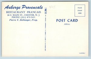 Postcard NJ Chester Auberge Provencale French Restaurant Francais Interior FO01