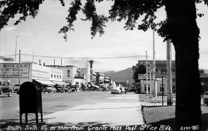 Grants Pass OR Downtown Storefronts Old Cars Real Photo Postcard