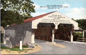 Postcard WV Philippi - Old Covered Bridge across Tygart River