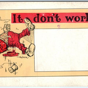 c1910s Grover Illustrated Fat Man Fall Smoke Corn Cob Tobacco Pipe Postcard A120