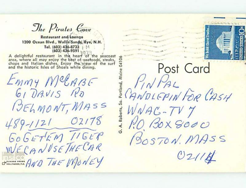 Pre-1980 OLD CARS & PIRATES COVE RESTAURANT Rye New Hampshire NH v6063