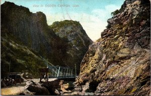 View of Canyon steel bridge horse wagon Ogden Utah Postcard 1909