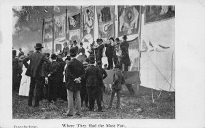 J75/ Entertainer Postcard c1920 Side Show Band Circus Posters Crowd 260