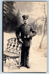 WWI Postcard RPPC Photo Europe Military Soldier Winter Scene c1910's Antique