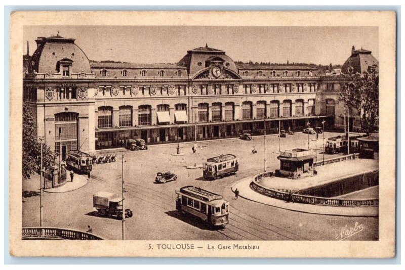 1943 La Gare Matabiau Transit Station in Toulouse France Trolley Car Postcard
