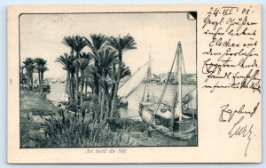 CAIRO, Egypt ~ 1901 ~ BOATS on the NILE RIVER  Sent to Switzerland Postcard