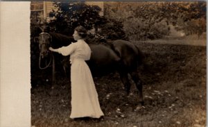 RPPC Beautiful Horse Lovely Edwardian Lady Woman Postcard Y19