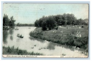 1909 Picnic Grounds Lake Park Bloomington Illinois IL Posted Antique Postcard