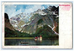 1901 Boat Canoeing St. Bartholomae Berchtesgaden Bavarian Alps Germany Postcard