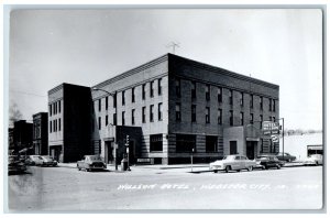 Webster City Iowa IA Postcard RPPC Photo Wilson Hotel Building Coffee Shop Cars