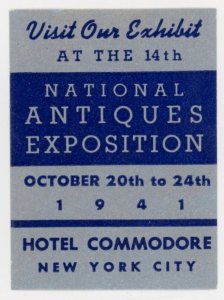 1941 National Antiques Expo Hotel Commodore, New York Poster Stamp F224