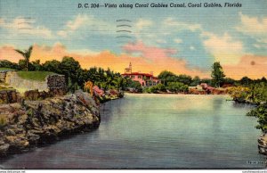 Florida Coral Gables Vista Along Coral Gables Canal 1952
