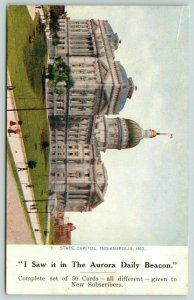 Indianapolis Indiana~State Capitol~Aurora Illinois Daily Beacon Newspaper~c1910 