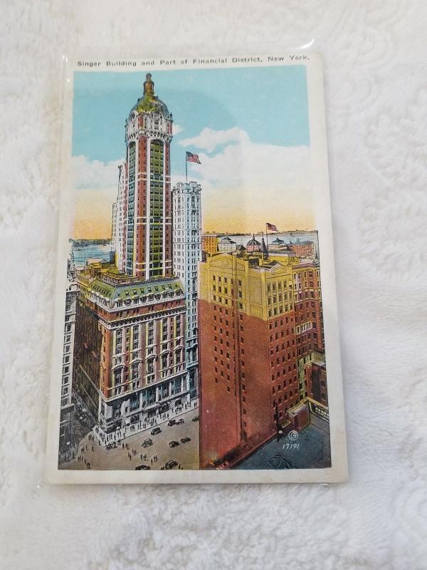 Antique Postcard entitled, Singer Building and Part of the Financial District