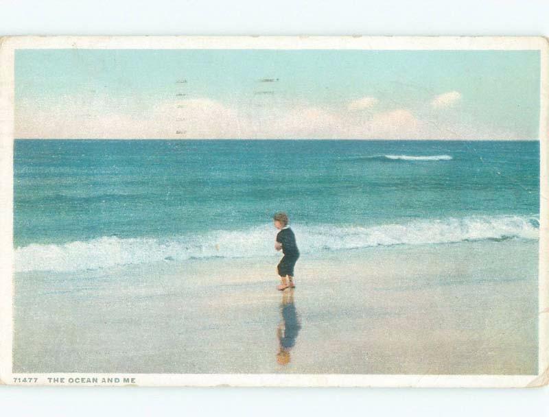 Divided-Back CHILD ON SHORELINE OF BEACH Postmarked Portland Maine ME d8376