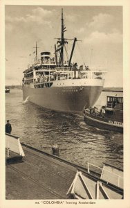 m.s Colombia leaving Amsterdam Ship Vintage Postcard 07.47