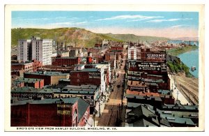 Antique Bird's Eye View from Hawley Building, Ads, Wheeling, WV Postcard