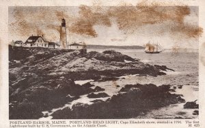 Vintage Postcard Head Light Cape Elizabeth Shore Lighthouse Portland Maine ME