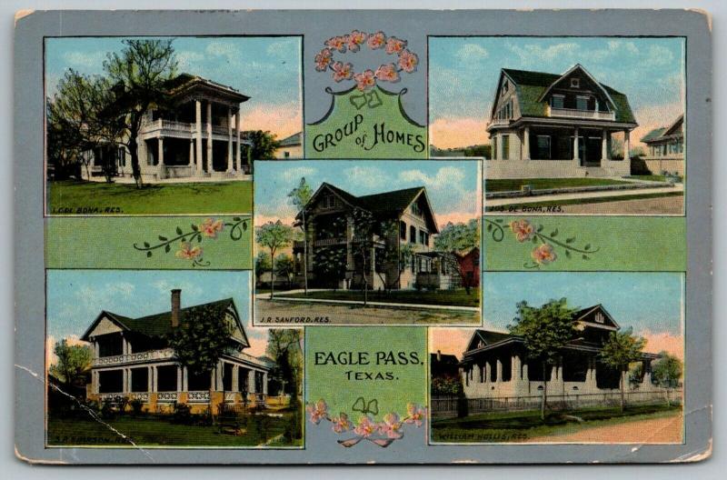 Eagle Pass Texas~Group of Homes~Nice Local Mansion~Art Nouveau Flowers~1915 