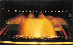 New York City~La Guardia Airport Entrance Fountain @ Night~1960-70s Postcard