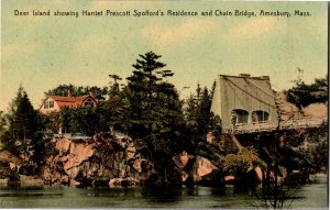 Chain Bridge, Deer Island, Spofford Home Amesbury MA Vintage Postcard V30