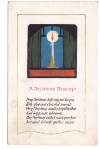 A Christmas Message, Candle In Window, Vintage 1924 Embossed Greetings Postcard