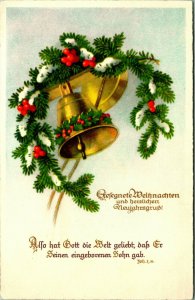 Gelegnere Weihnachten Happy Christmas German Bells Wreath UNP DB Postcard C6