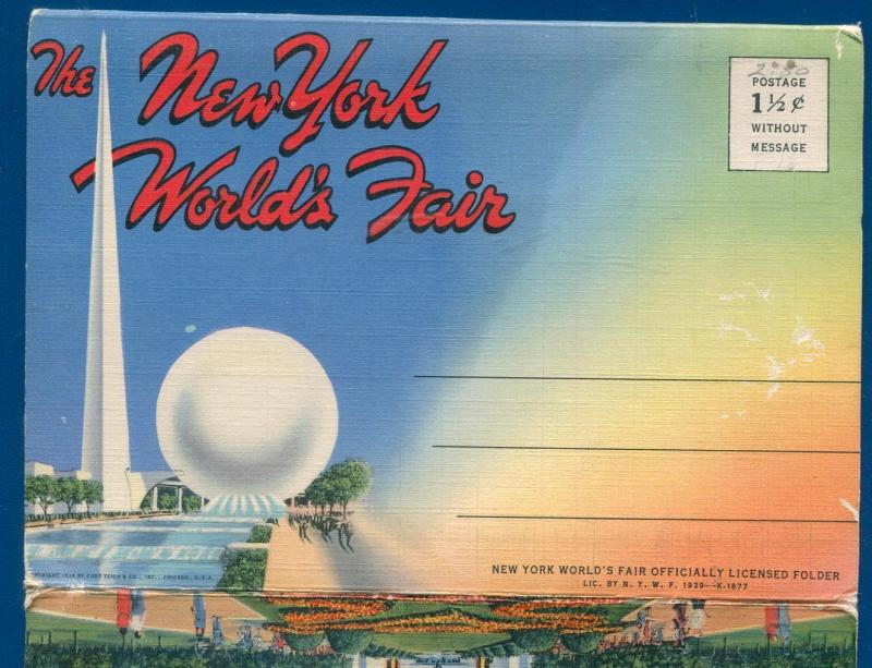New York Worlds Fair 1939 travel postcard licensed folder official souvenir