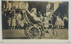 Rppc Man in Motorized Chair Third Wheel Patriotic WWI Era US Flags Postcard M16