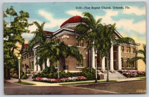 Orlando Florida~1st Baptist Church St View~Greek Revival~Linen 1940s Postcard