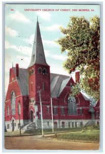 Des Moines Iowa Postcard University Church Christ Exterior Building 1909 Antique