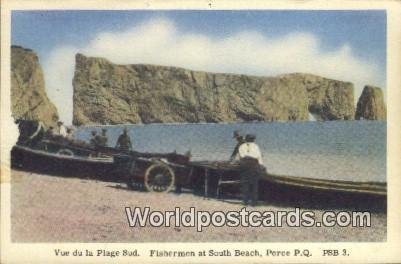 Vue du la Plage Sud, Fishermen, South Beach Perce, PQ Canada Unused 