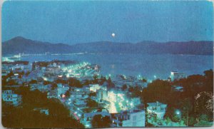 Acapulco Mexico Night View Panoramic Nocturna c1970 Vintage Postcard H15