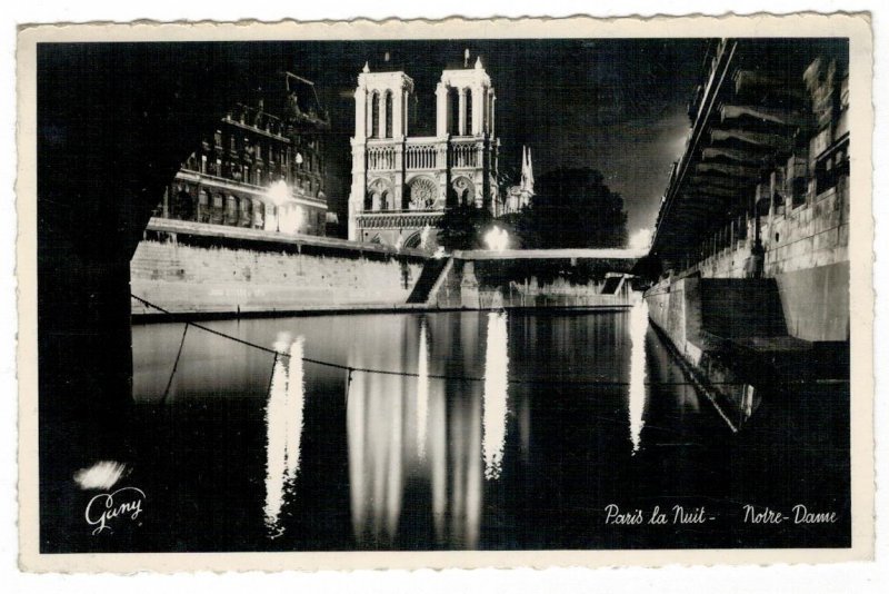 France 1962 Unused Postcard Paris by night Notre Dame Cathedral