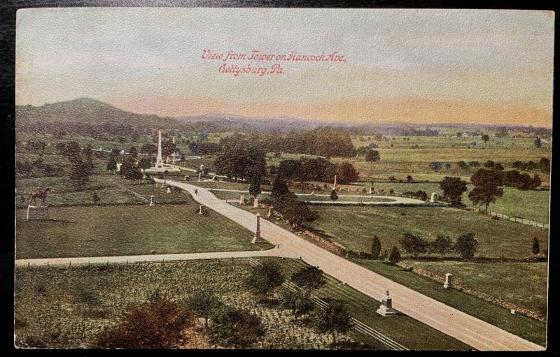 Vintage Postcard 1907-1915 Civil War, Tower on Hancock Avenue, Gettysburg, PA