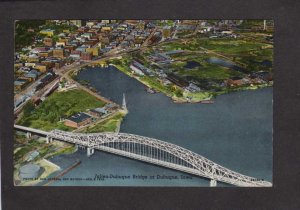 IA  Julien Dubuque Bridge Iowa Aerial View City Linen Postcard