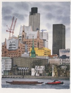 Cranes Construction by Boats London Natwest Tower Painting Postcard