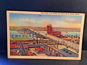 Postcard New Cedar St. Bridge & Illinois River, Peoria, IL.  Z9