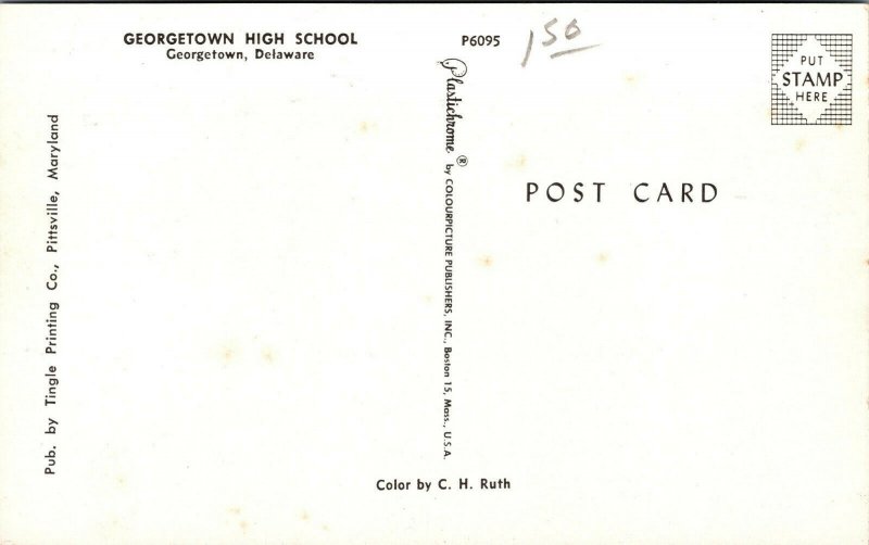 Vtg 1950s Georgetown High School Delaware DE Chrome Postcard