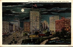 Ohio Cleveland Public Square Looking East By Night 1926 Curteich