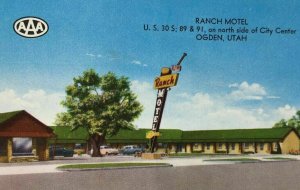 Ogden UT Ranch Motel Postcard Roadside AAA US Highway 30S 89 91