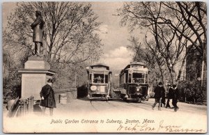 1910's Public Garden Entrance To Subway Boston Massachusetts Trolley Postcard