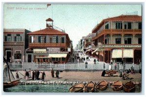 c1910 Port Said Rue Du Commerce Hotel Boat Egypt Antique Unposted Postcard