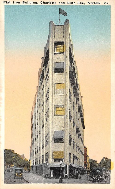 Norfolk Virginia Flat Iron Building, White Border Vintage Postcard U7354