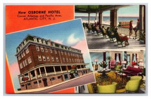 Osborne Hotel Multivew Atlantic City NJ New Jersey UNP Linen Postcard V11