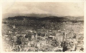 Portland OR Bird's Eye View Note Mountains, Real Photo Postcard